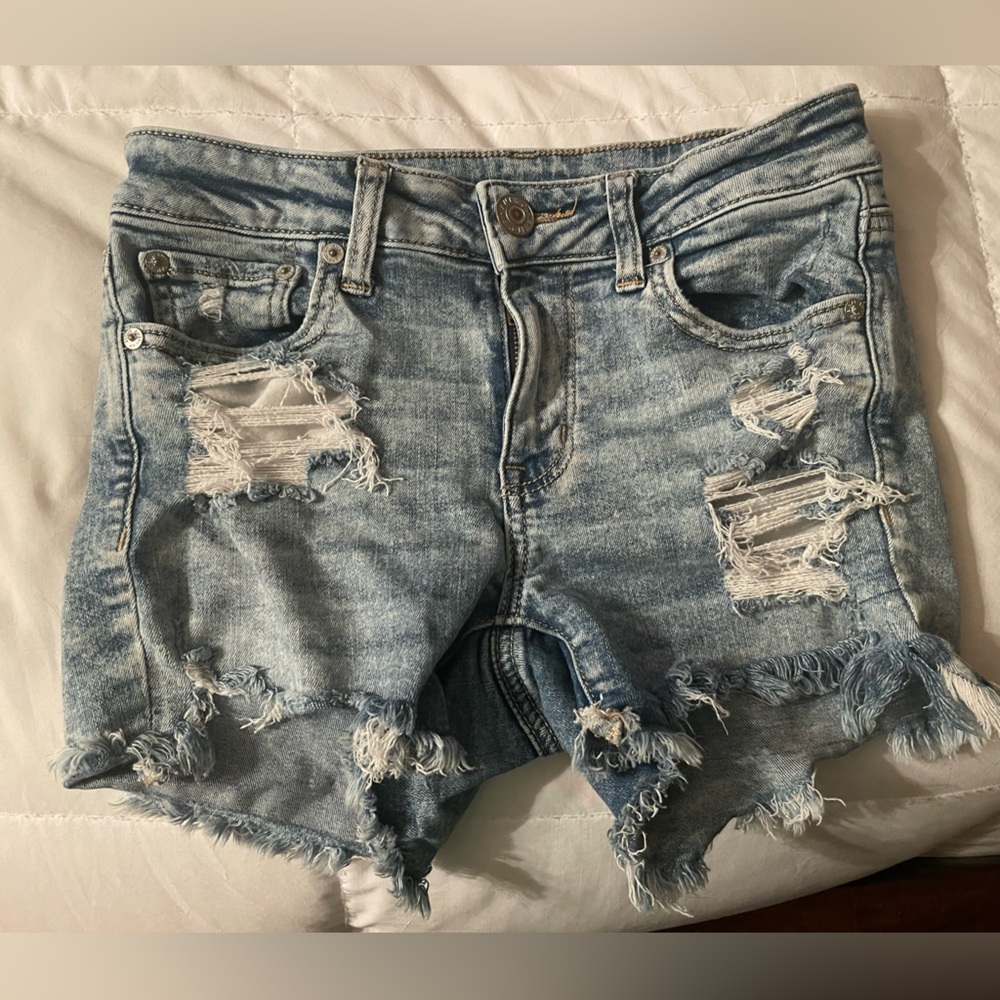 American Eagle Blue Distressed Jean Shorts